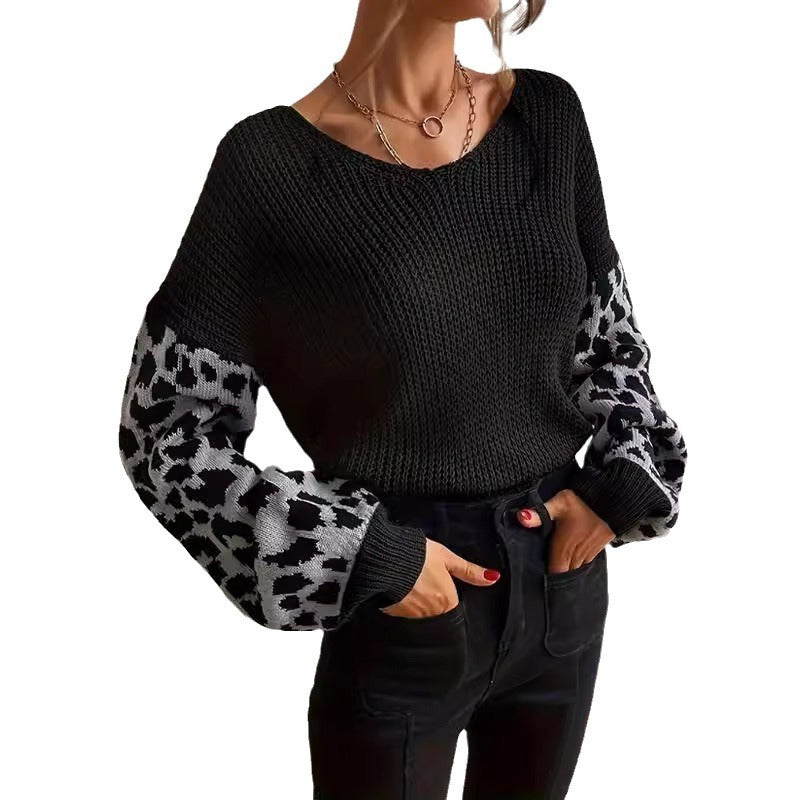 Damen modischer Pullover mit lässiger Weave-Optik und tierischem Muster R&B