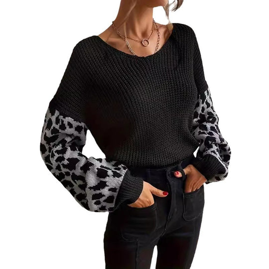 Damen modischer Pullover mit lässiger Weave-Optik und tierischem Muster R&B