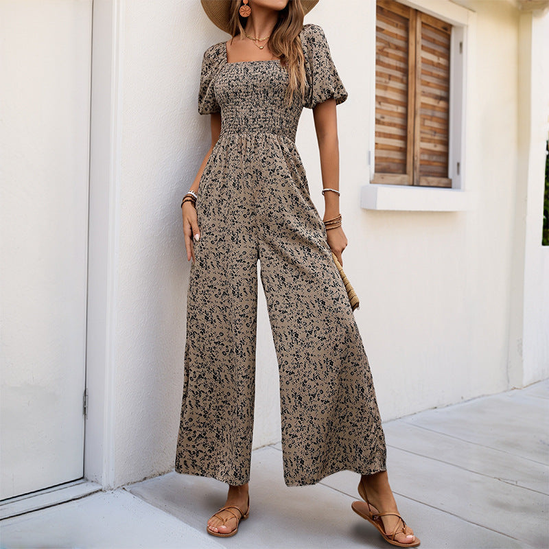 Damen Luftiger Sommeroverall mit Puffärmeln und elastischem Taillenband R&B