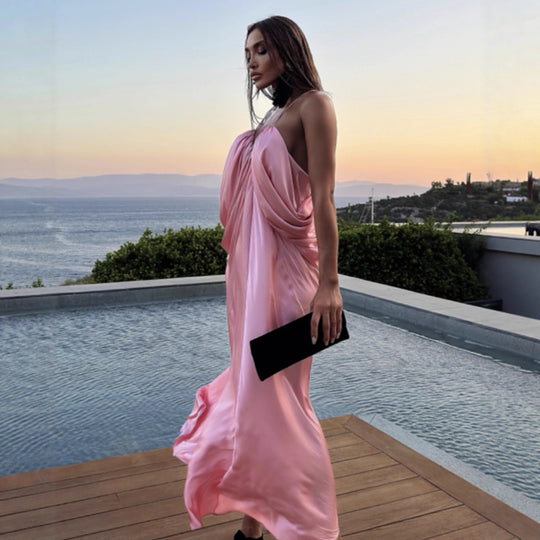 Damen Maxikleid mit legerem Schnitt und raffinierten Drapierungen R&B