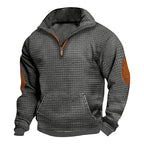 Herren nan thermoregulierender Waffelstrick-Halbzippullover mit Kängurutasche und Lederimitat-Ellbogenpatches R&B