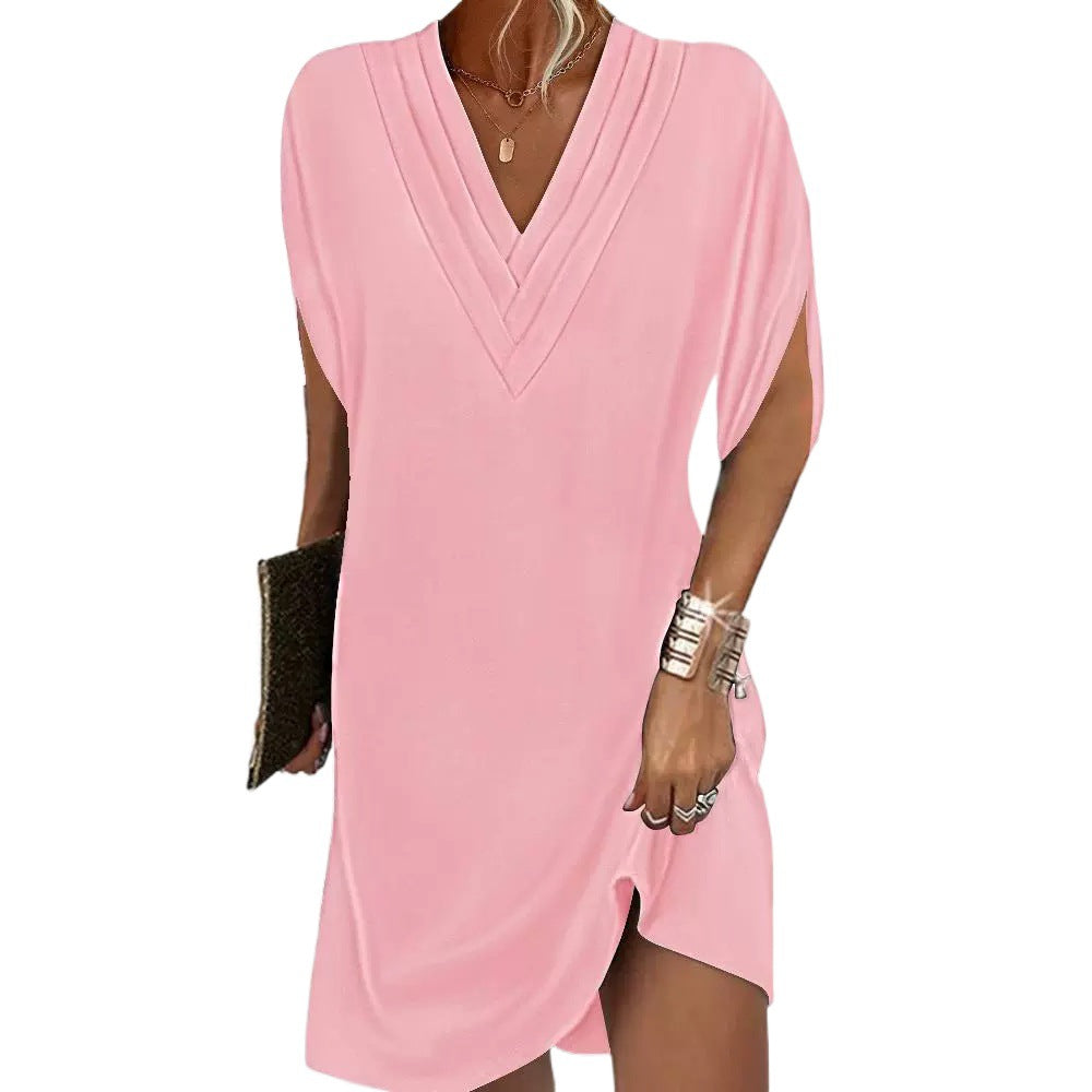 Damen V-Ausschnitt Minikleid mit lockerem Schnitt R&B