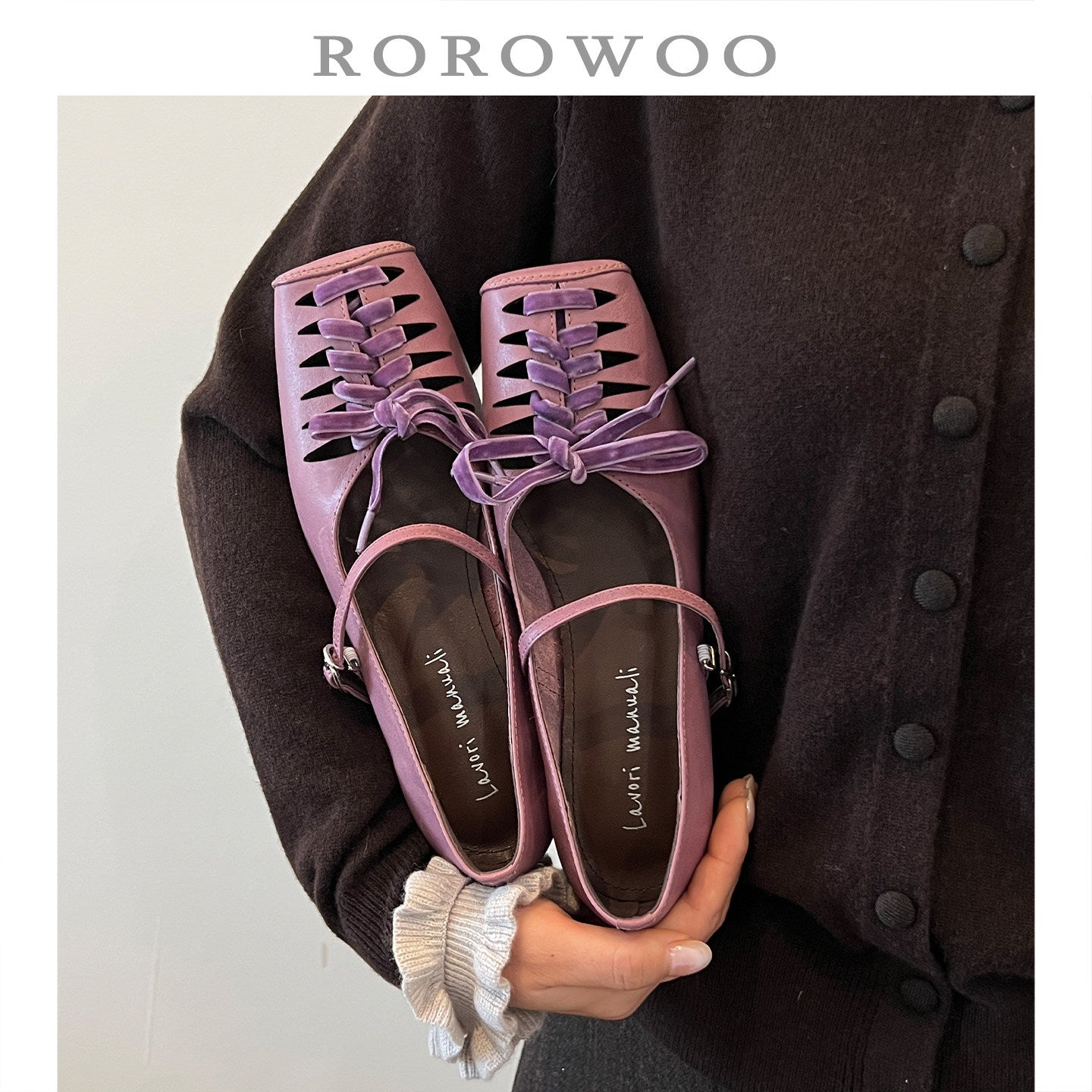 Damen elegante Schnür-Ballerinas mit Riemchen R&B
