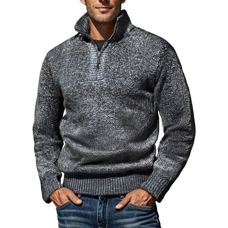 Herren nan grobgestrickter Strickpullover mit halbem Reißverschluss und hohem Stehkragen R&B