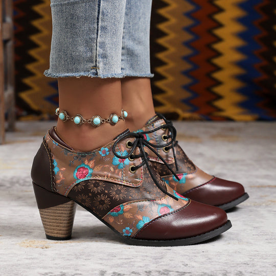 Damen Stiefeletten mit floralem Design und komfortablem Blockabsatz R&B