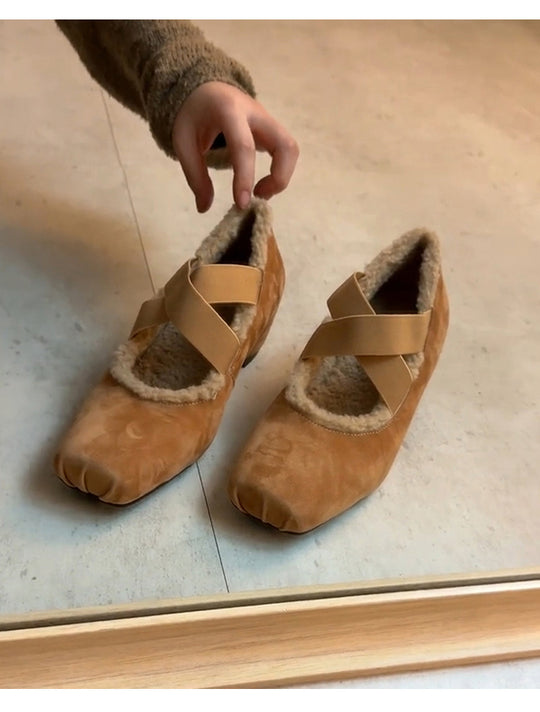 Damen Ballerina-Schuhe mit kuscheligem Innenfutter und elegantem Riemendesign R&B