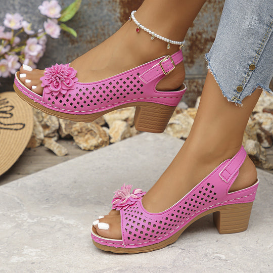 Damen Riemchen-Pantoletten mit blumenverziertem Design und komfortablem Blockabsatz R&B