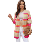 R&B | Festlicher Winter Gestreifter Wollcardigan Für Damen | Ideal Für Den Winter