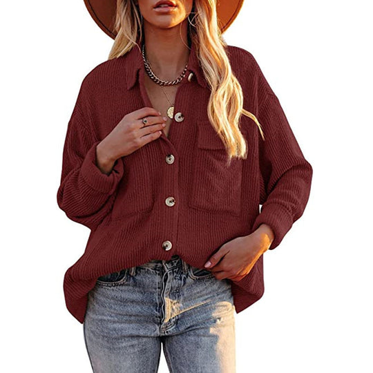 Damen Lässige Strickjacke mit Knopfleiste und Taschen R&B