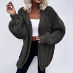 Damen lässiger Grobstrick-Cardigan mit tiefen Taschen und voluminösen Ärmeln R&B