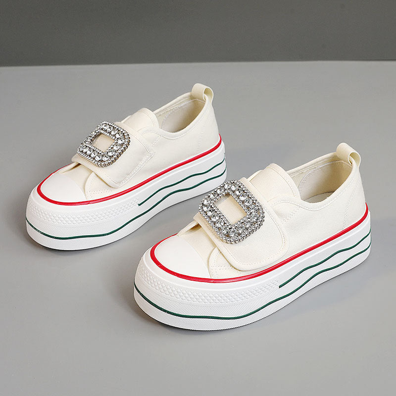Damen Sneakers mit funkelndem Schnallen-Design und hoher Plattform R&B