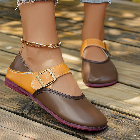 Damen bequeme Ballerinas mit verstellbarem Schnallenverschluss R&B