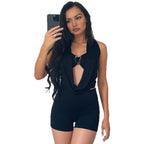Damen Eleganter Badeanzug mit tiefem V-Ausschnitt und Wickeldetails R&B