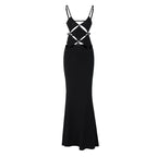 Damen glamouröses Maxikleid mit einzigartigem Schnitt und eleganten Schlaufen R&B
