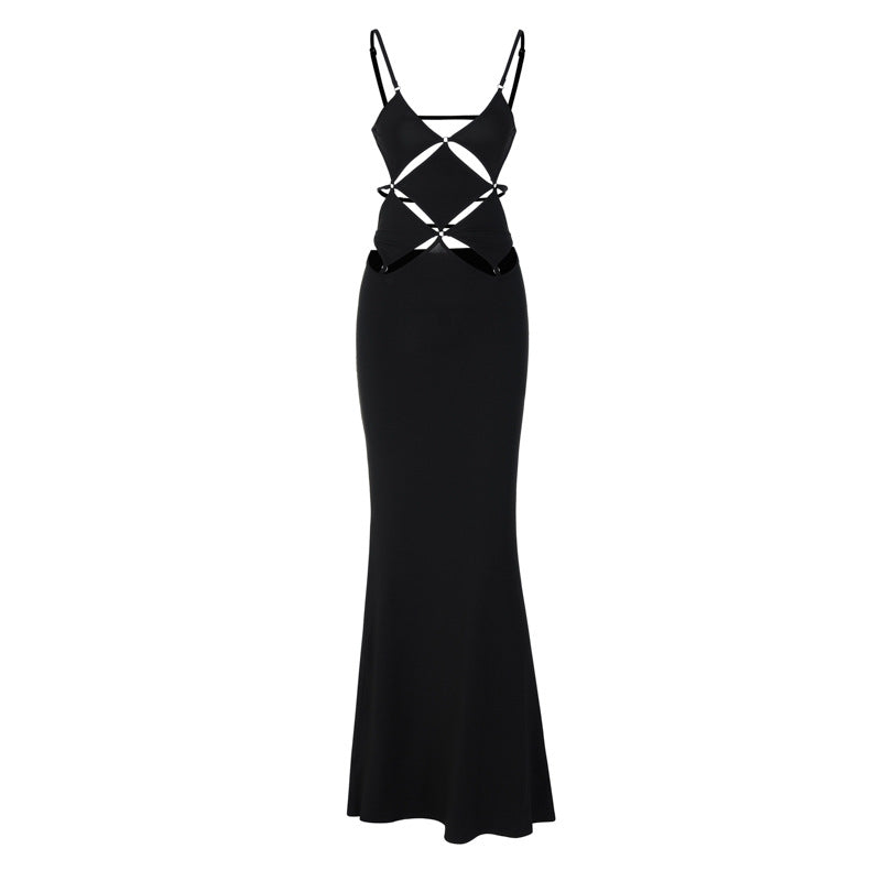 Damen glamouröses Maxikleid mit einzigartigem Schnitt und eleganten Schlaufen R&B