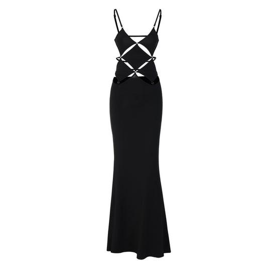 Damen glamouröses Maxikleid mit einzigartigem Schnitt und eleganten Schlaufen R&B
