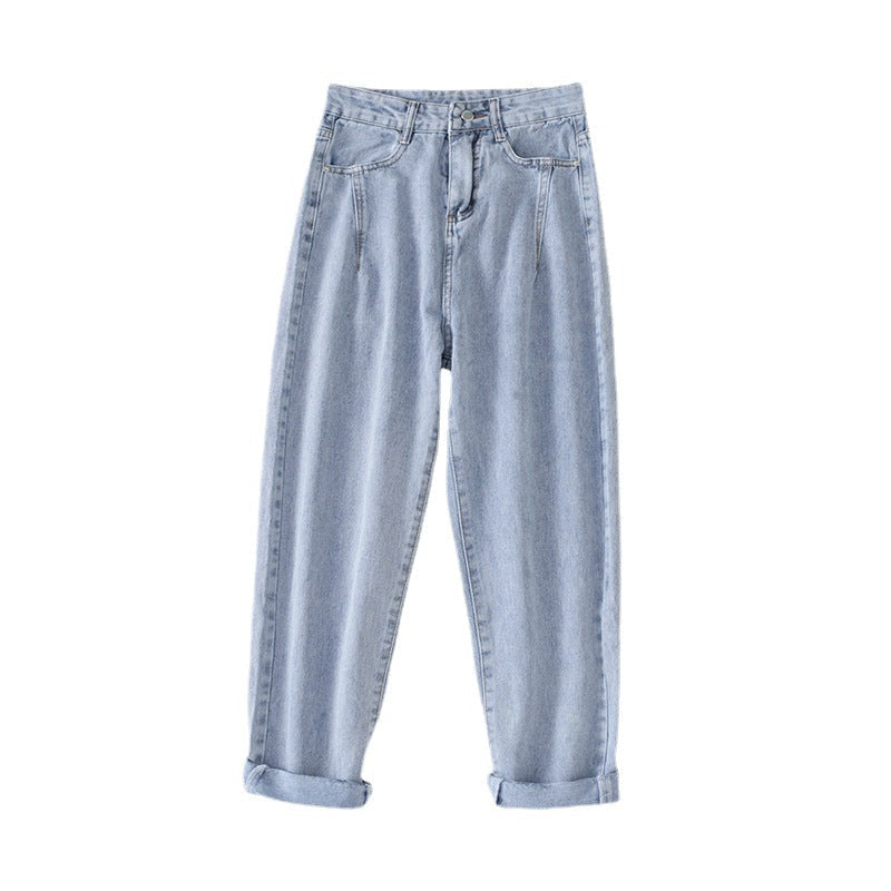 Damen Hochtaillierte Jeans im klassischen Mom-Style mit umgeschlagenen Säumen