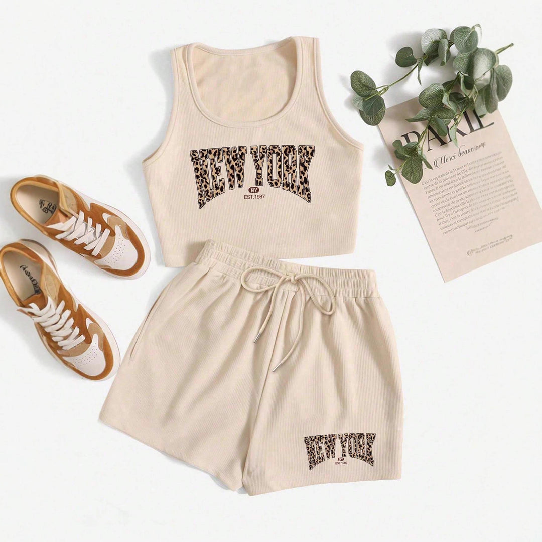 Damen Sportliches Zweiteiler Set mit Top und Shorts R&B