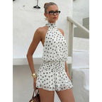 Damen Polka-Dot Minikleiderset mit schulterfreiem Hals und voluminösem Rock R&B