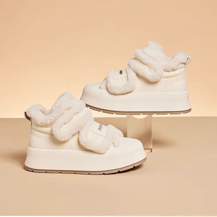 Damen Plüschgefütterte Sneaker mit breitem Klettverschluss und hoher Sohle R&B