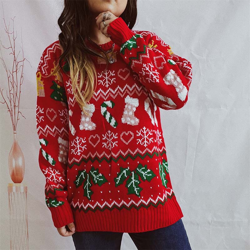 R&B | Weihnachtlicher Strickpullover Mit Schneeflockenmotiv