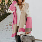 Damen lässige Strickjacke mit modischem Streifenmuster R&B