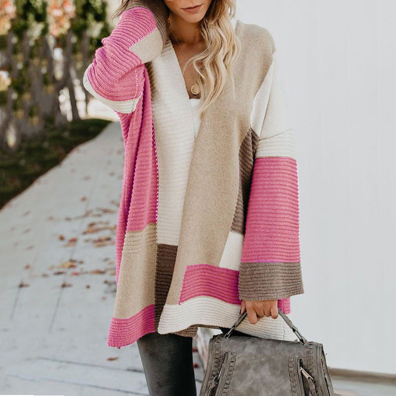 Damen lässige Strickjacke mit modischem Streifenmuster R&B