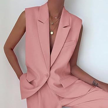 Damen ärmelloses Blazer-Set mit weit geschnittenen Hosen R&B