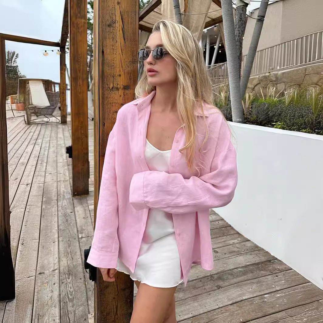 Damen Leinenhemd mit lässigem Schnitt und oversized Ärmeln R&B