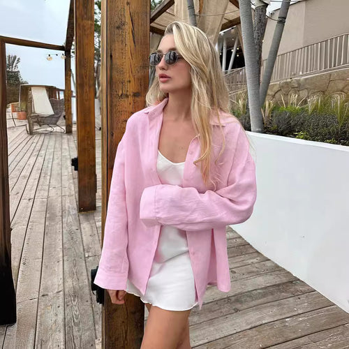 Damen Leinenhemd mit lässigem Schnitt und oversized Ärmeln R&B
