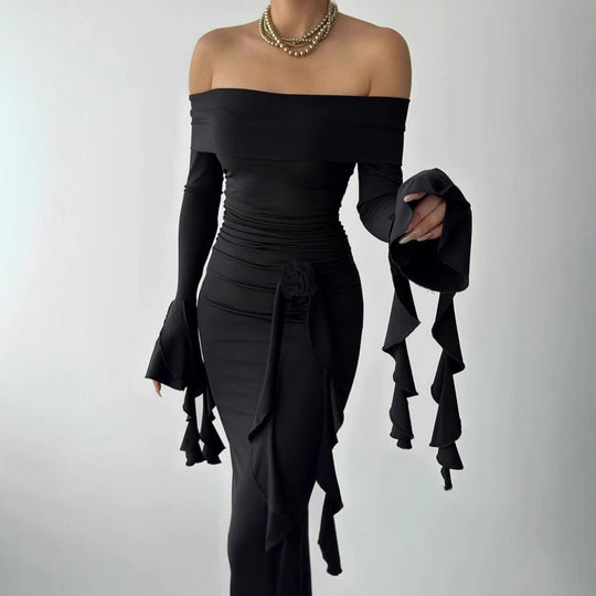 Damen Elegantes Off-Shoulder Maxikleid mit Rüschendetails und figurbetonter Silhouette R&B