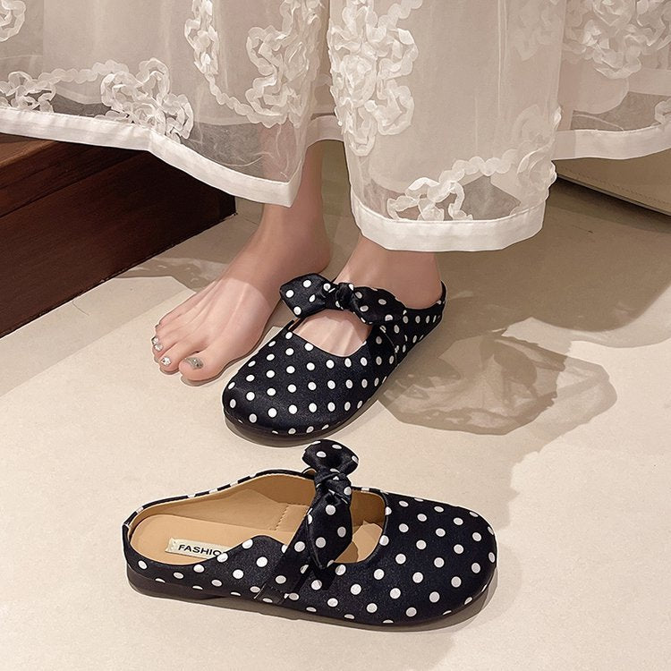 Damen elegante Mules mit Schleifenakzenten und Punktmuster
