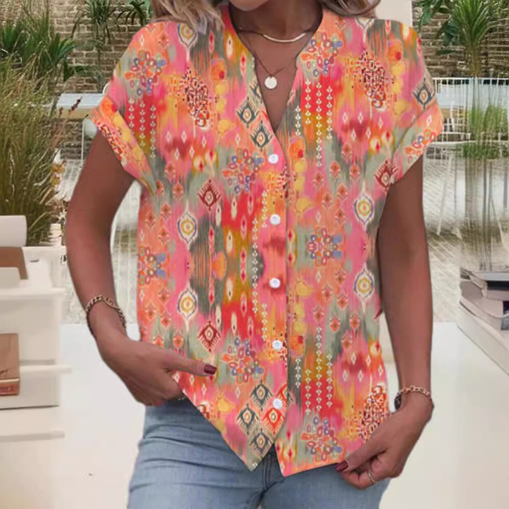 Damen Kurzarmbluse mit kunstvollem Ikat-Design R&B