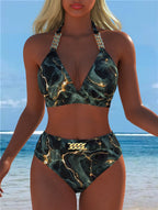 Damen Bikini mit luxuriösem Marmormuster und edlen Details R&B