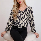 Damen Bluse mit modernem Zickzackmuster und eleganten Ballonärmeln R&B
