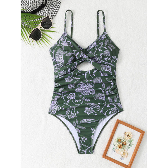Damen Einteiler Badeanzug mit modischem floralen Design und hoch geschnittenem Ausschnitt R&B