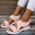 Damen Komfortable Keil-Sandalen mit atmungsaktivem Strickdesign und elastischen Riemen R&B