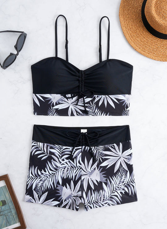Damen Bikini-Set mit modischer Raffung und hoch taillierter Shorts R&B