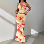 Damen Zweiteiliges Sommeroutfit mit floralem Design und elegantem V-Ausschnitt R&B
