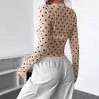 Damen Transparente Longsleeve-Bluse mit Polka Dots R&B