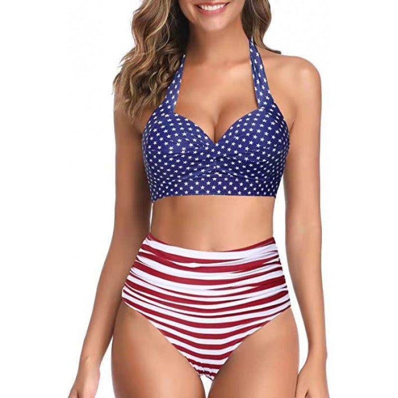 Damen Hochtaillierter Karobikini mit gerafftem Oberteil R&B
