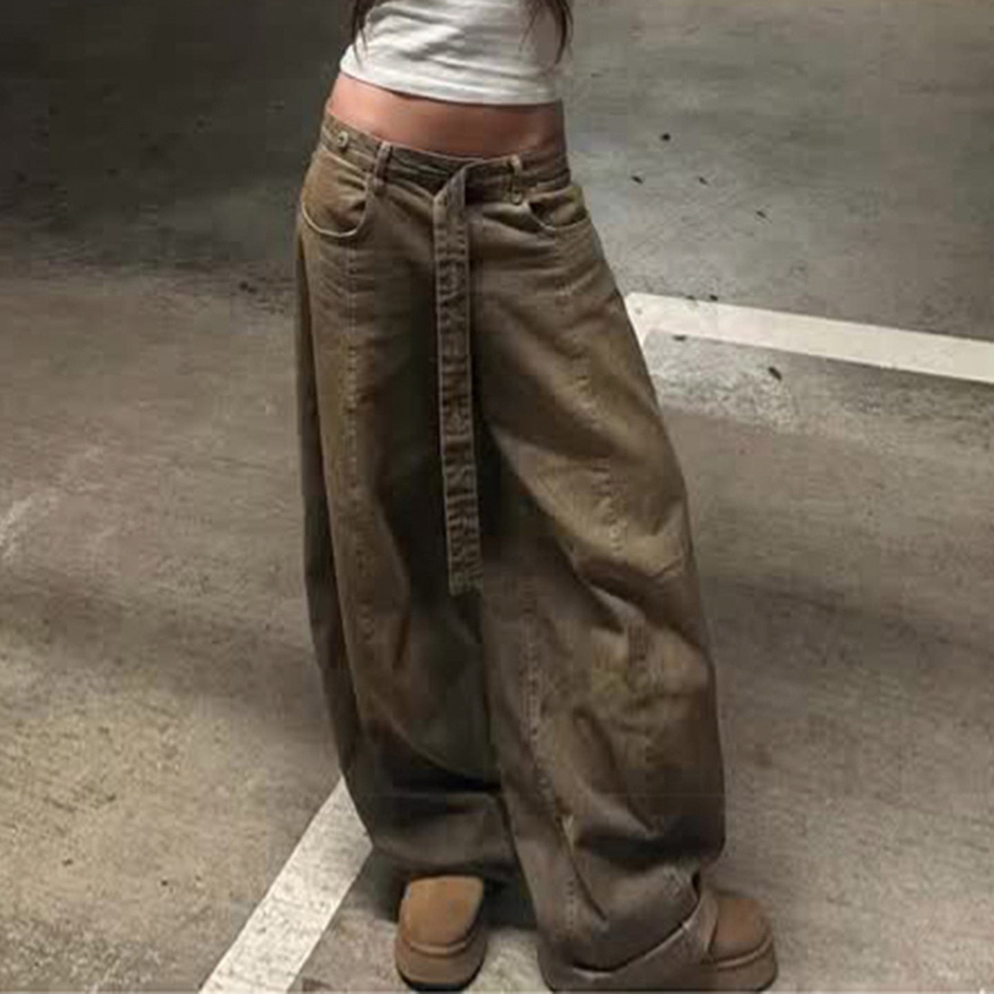 Damen Weite Jeans mit hochelastischem Bund und praktischen Gürtelschlaufen R&B