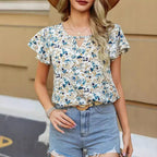 Damen Verspielte Bluse mit Rüschendetails und floralem Muster R&B