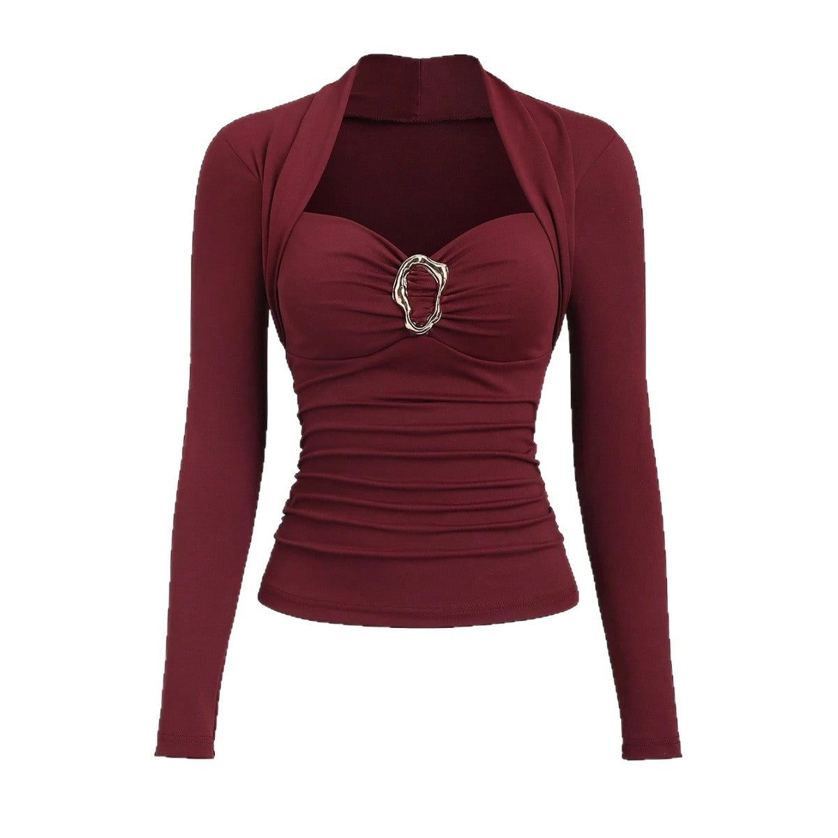 Damen nan figurbetontes Raffung-Top mit herzförmigem Dekolleté, Bustier-Optik und goldener Schmuckklemme R&B