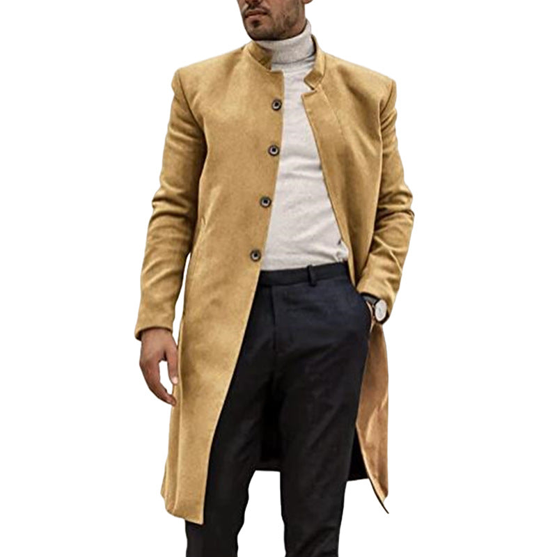 Herren stilvoller, moderner Wollmantel mit durchgehender Knopfreihe R&B