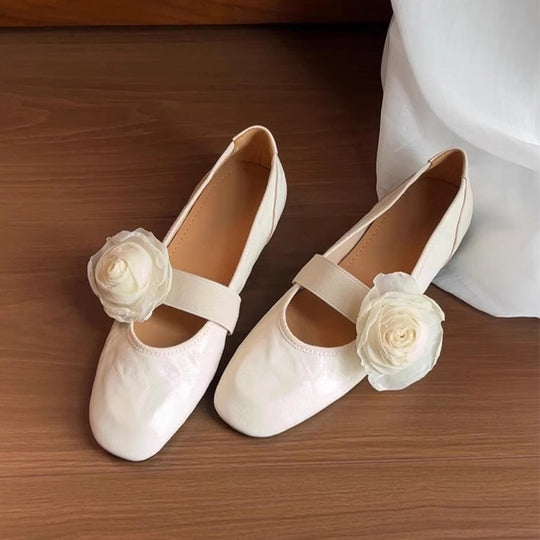 Damen Ballerina-Schuhe mit floralem Applikationsdesign und verstellbarem Riemen R&B