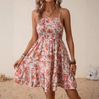 Damen florales Sommerkleid mit gerafftem Oberteil und schwingendem Saum R&B