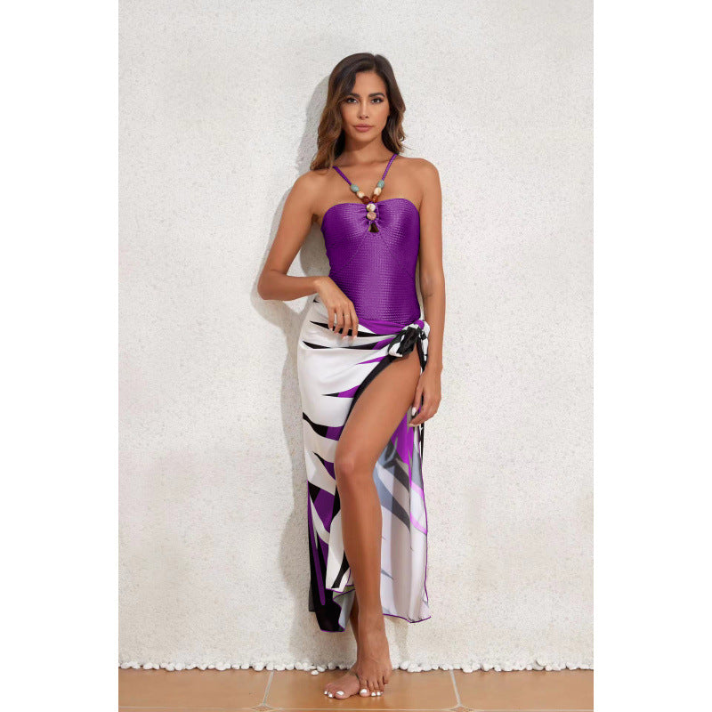 Damen Bandeau-Badeanzug mit asymmetrischem Rock R&B