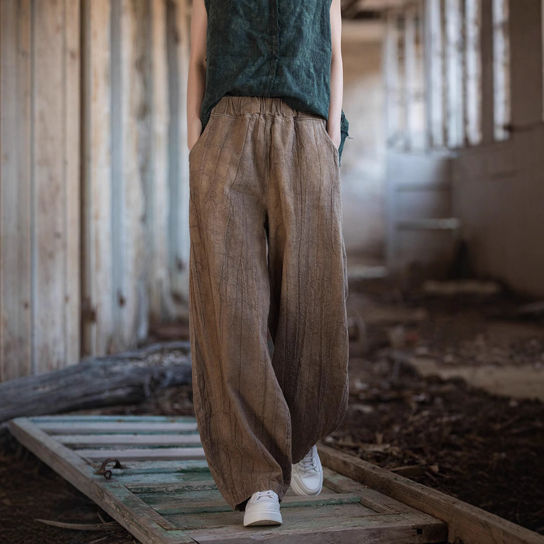 Damen weite Hose mit strukturierter Oberfläche R&B