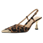 Damen Slingback-Pumps mit modischem Leopardenmuster und ausgefallenem Absatz